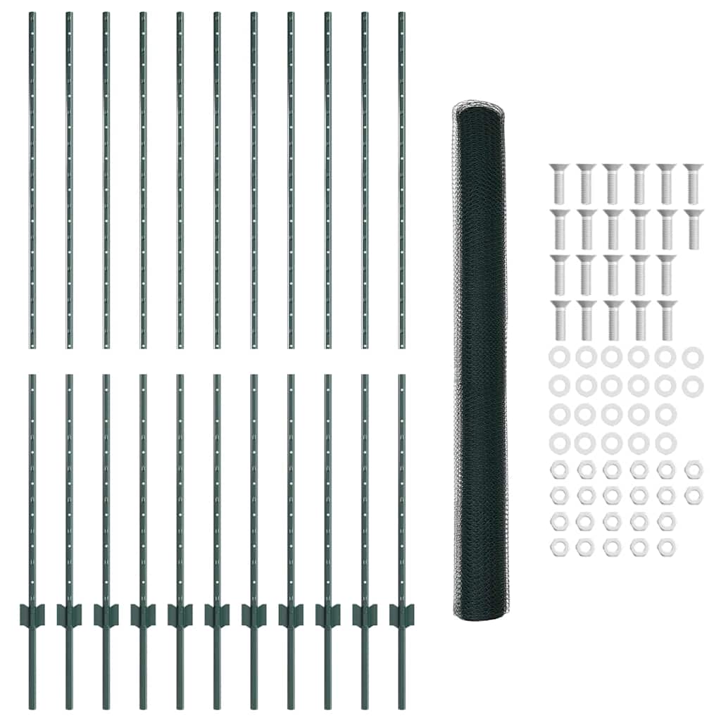 Hexagonal Fence with Post 25 x 1.6 m PVC-Coated Steel Green