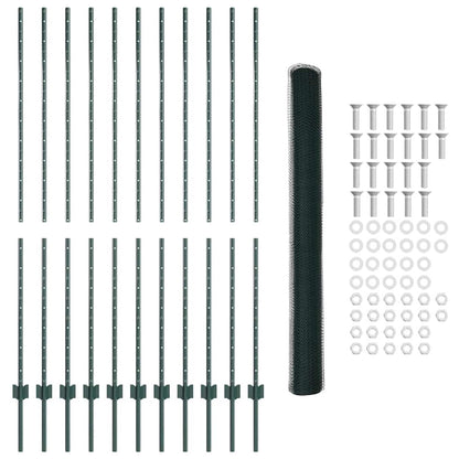 Hexagonal Fence with Post 25 x 1.6 m PVC-Coated Steel Green