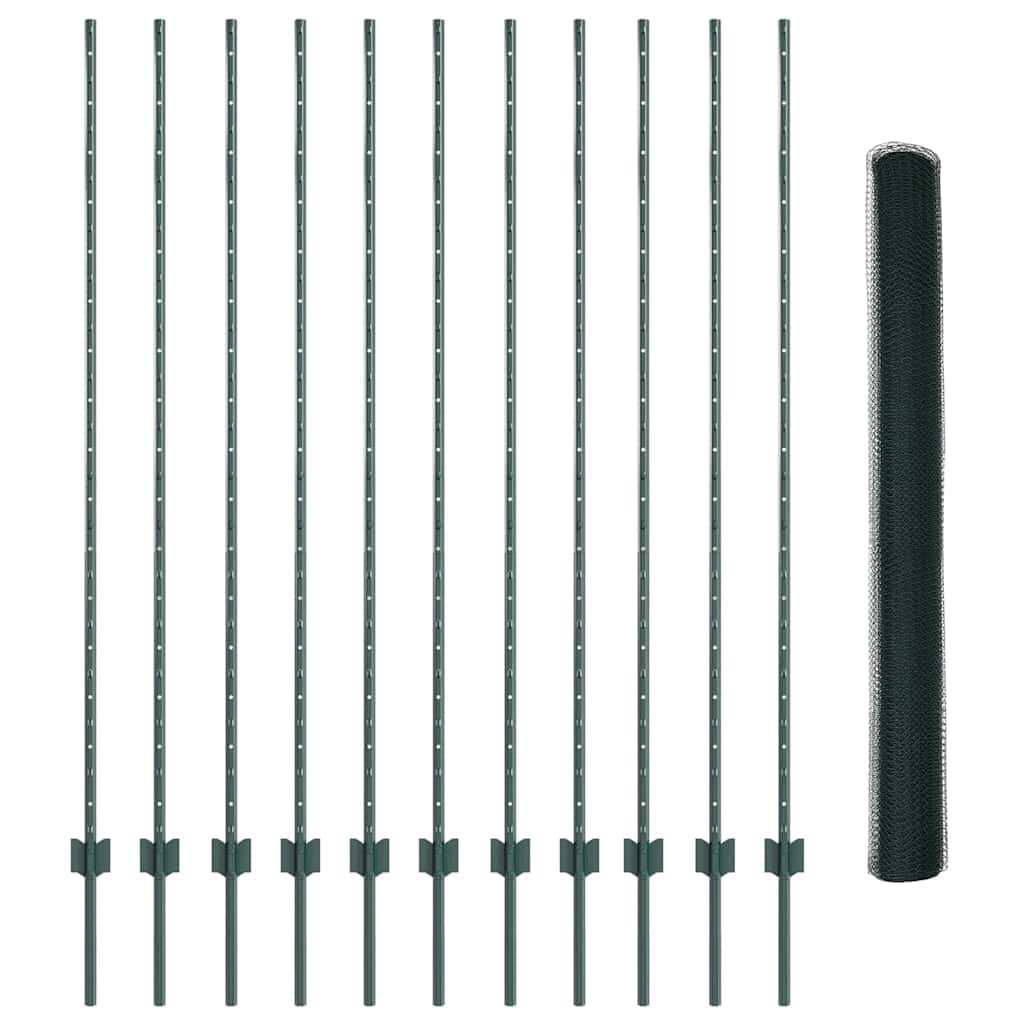 Hexagonal Fence with Post 25 x 1.6 m PVC-Coated Steel Green