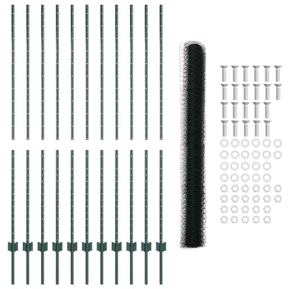 Hexagonal Fence with Post 25 x 1.6 m PVC-Coated Steel Green