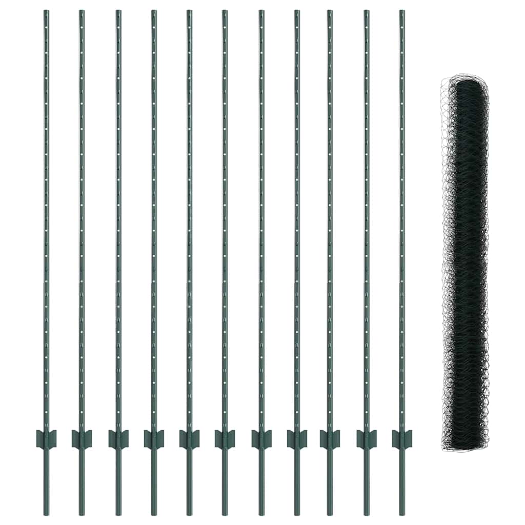 Hexagonal Fence with Post 25 x 1.6 m PVC-Coated Steel Green