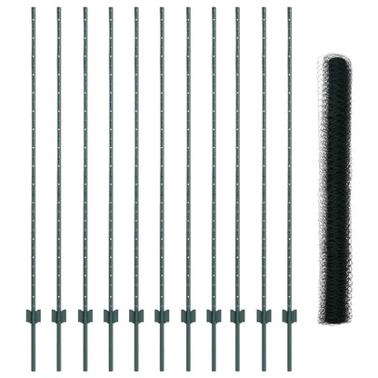 Hexagonal Fence with Post 25 x 1.6 m PVC-Coated Steel Green