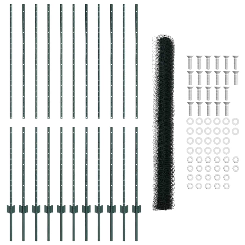 Hexagonal Fence with Post 25 x 1.6 m PVC-Coated Steel Green