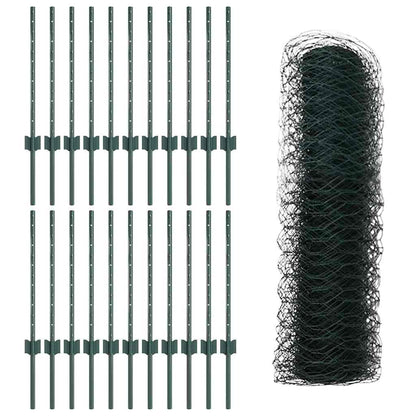 Hexagonal Fence with Post 50 x 0.5 m PVC-Coated Steel Green