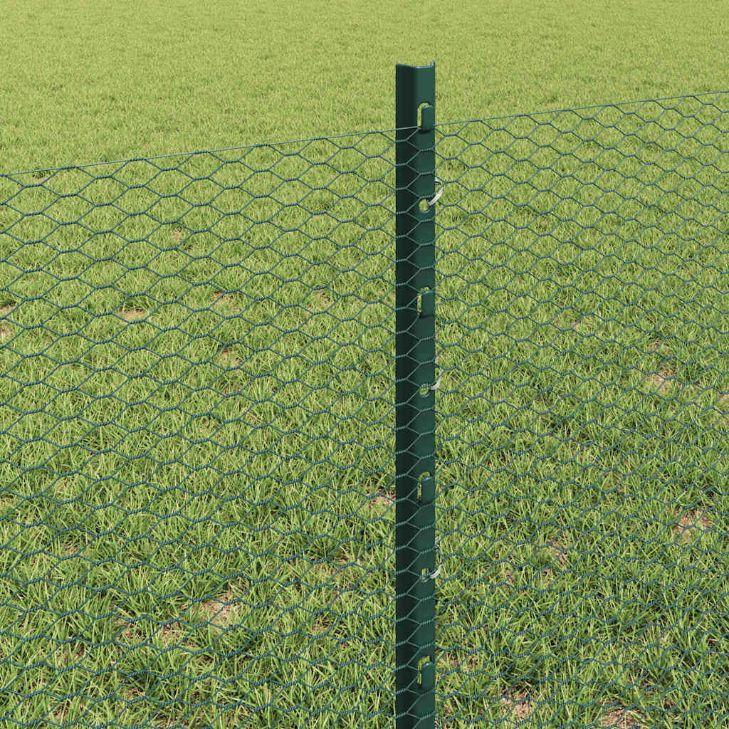 Hexagonal Fence with Post 50 x 0.6 m PVC-Coated Steel Green