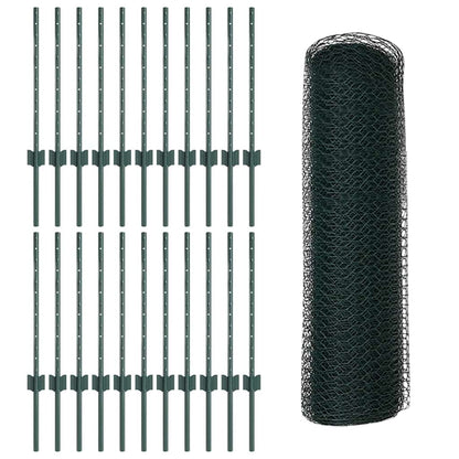 Hexagonal Fence with Post 50 x 0.6 m PVC-Coated Steel Green