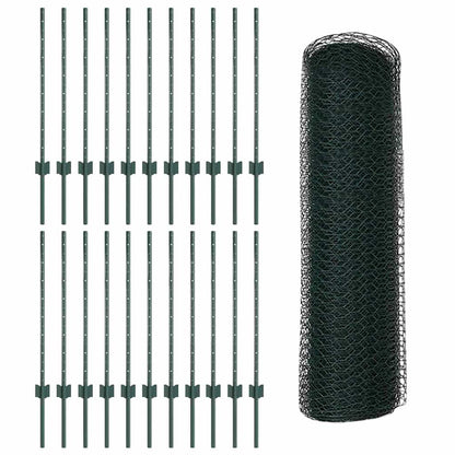 Hexagonal Fence with Post 50 x 0.8 m PVC-Coated Steel Green
