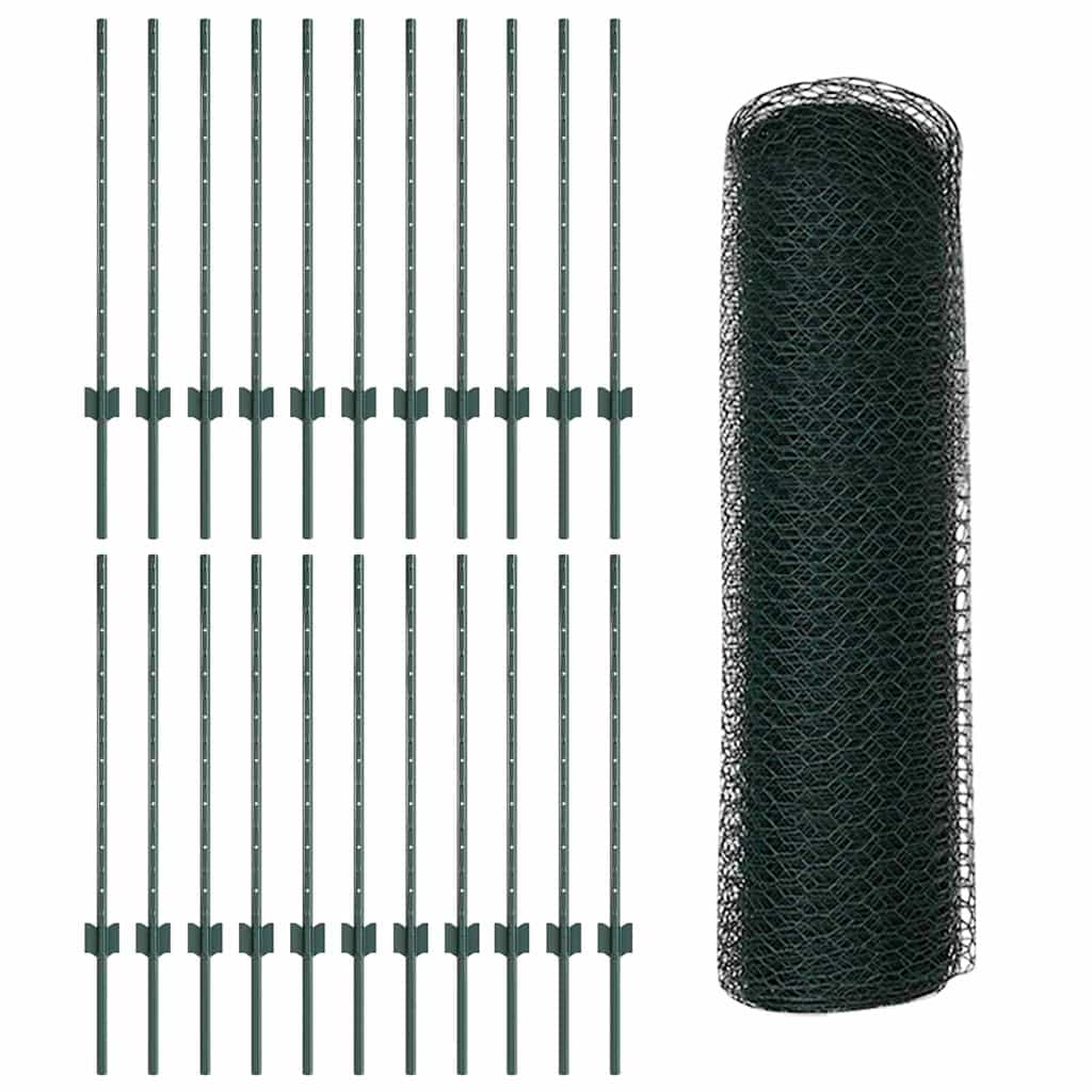 Hexagonal Fence with Post 50 x 0.8 m PVC-Coated Steel Green