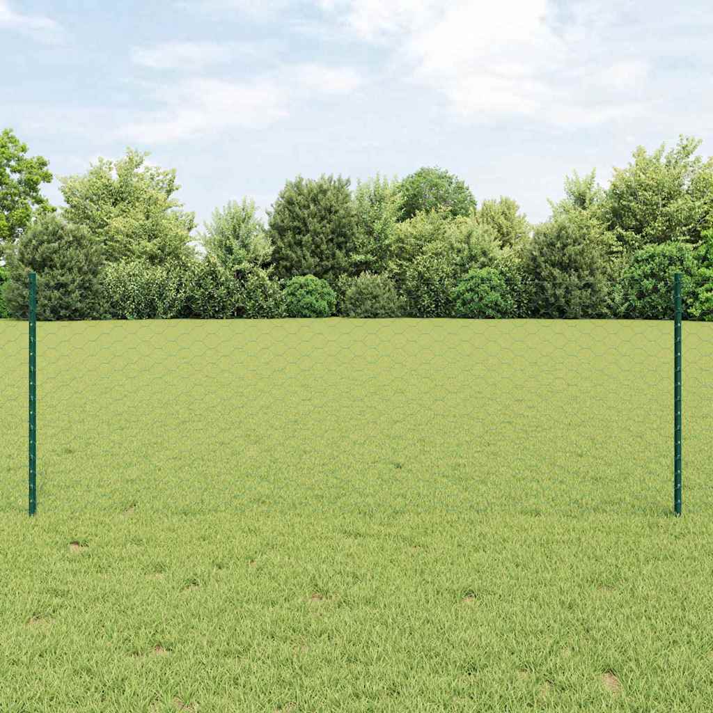 Hexagonal Fence with Post 50 x 0.8 m PVC-Coated Steel Green