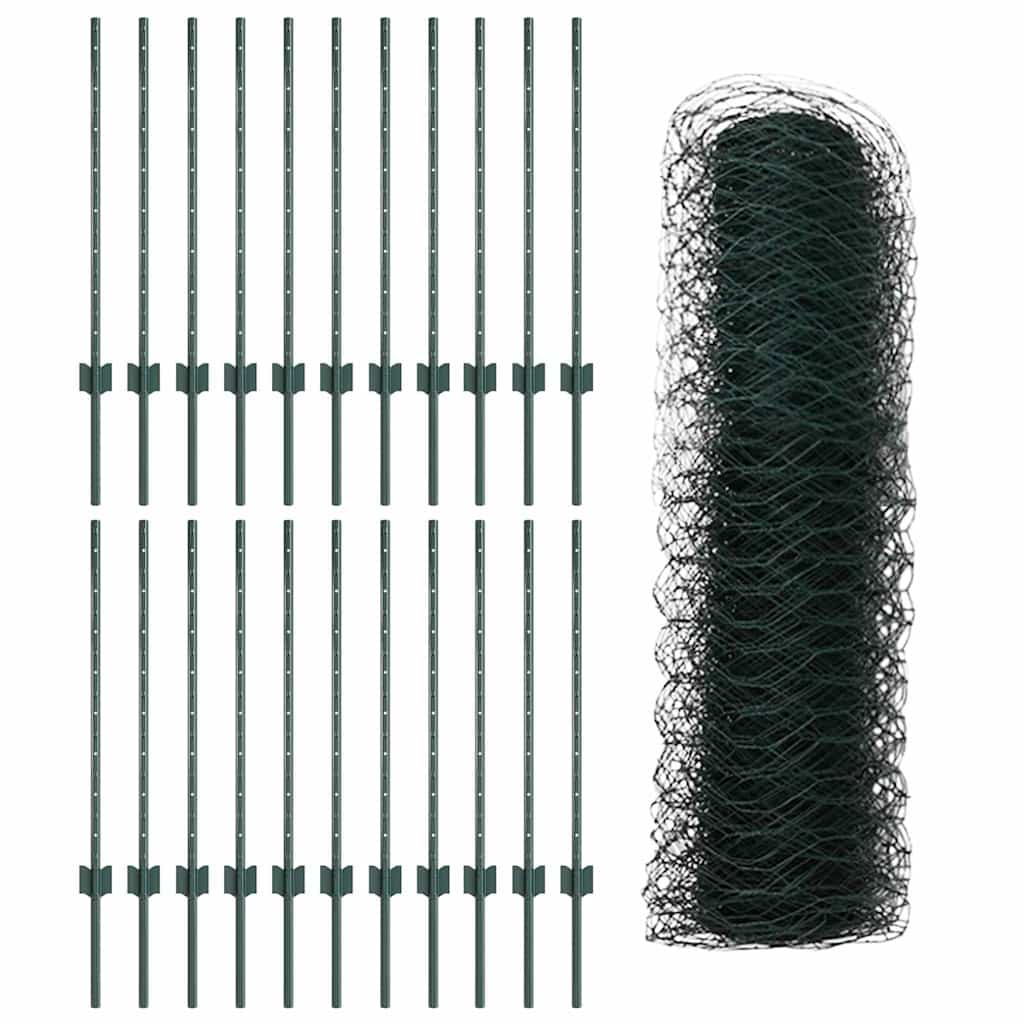 Hexagonal Fence with Post 50 x 0.8 m PVC-Coated Steel Green