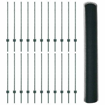 Hexagonal Fence with Post 50 x 1 m PVC-Coated Steel Green Mesh