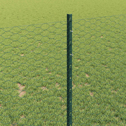 Hexagonal Fence with Post 50 x 1 m PVC-Coated Steel Green Mesh