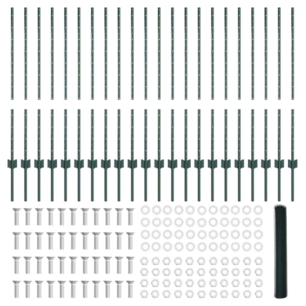 Hexagonal Fence with Post 50 x 1 m PVC-Coated Steel Green Mesh