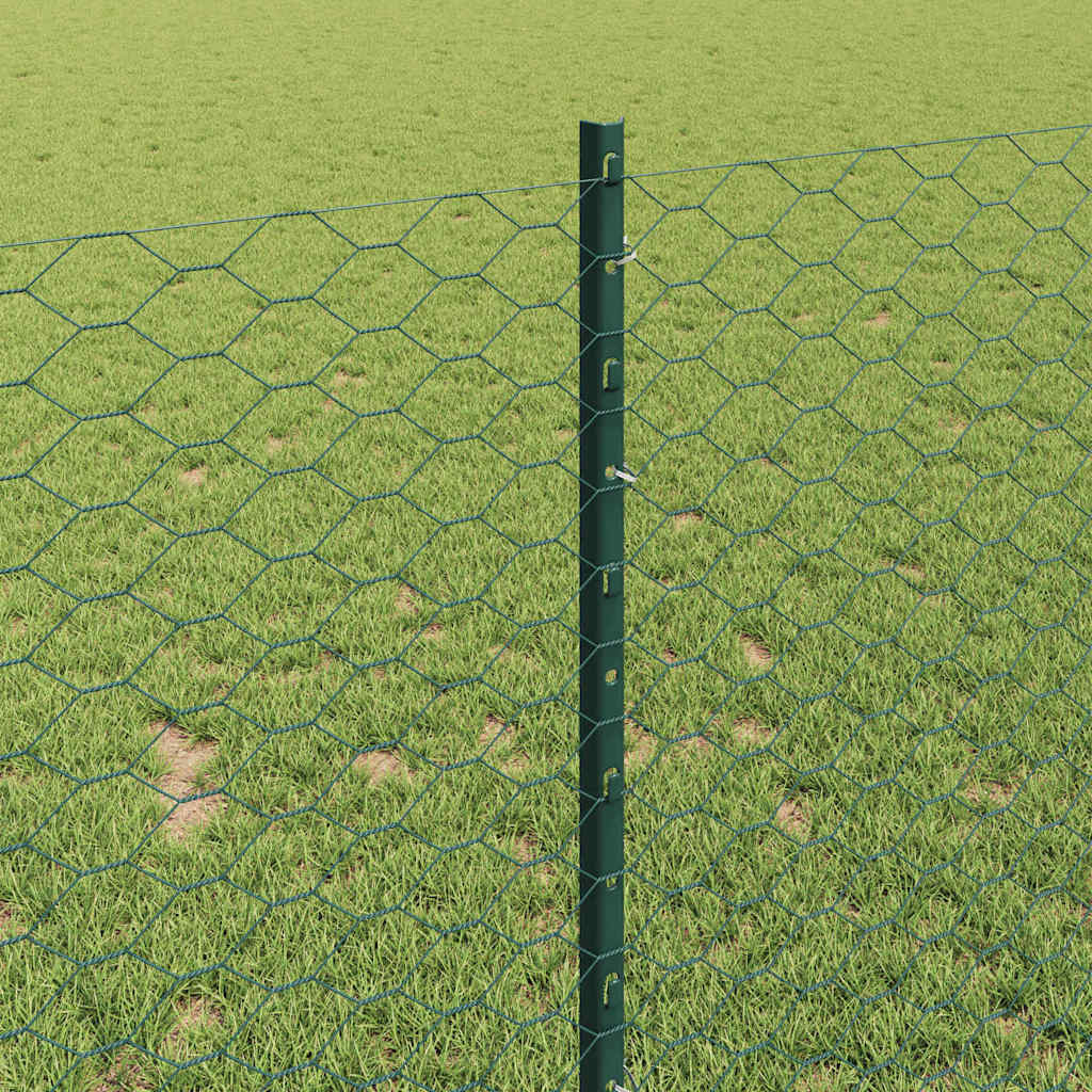 Hexagonal Fence with Post 50 x 1 m PVC-Coated Steel Green Mesh
