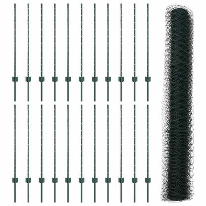 Hexagonal Fence with Post 50 x 1 m PVC-Coated Steel Green Mesh