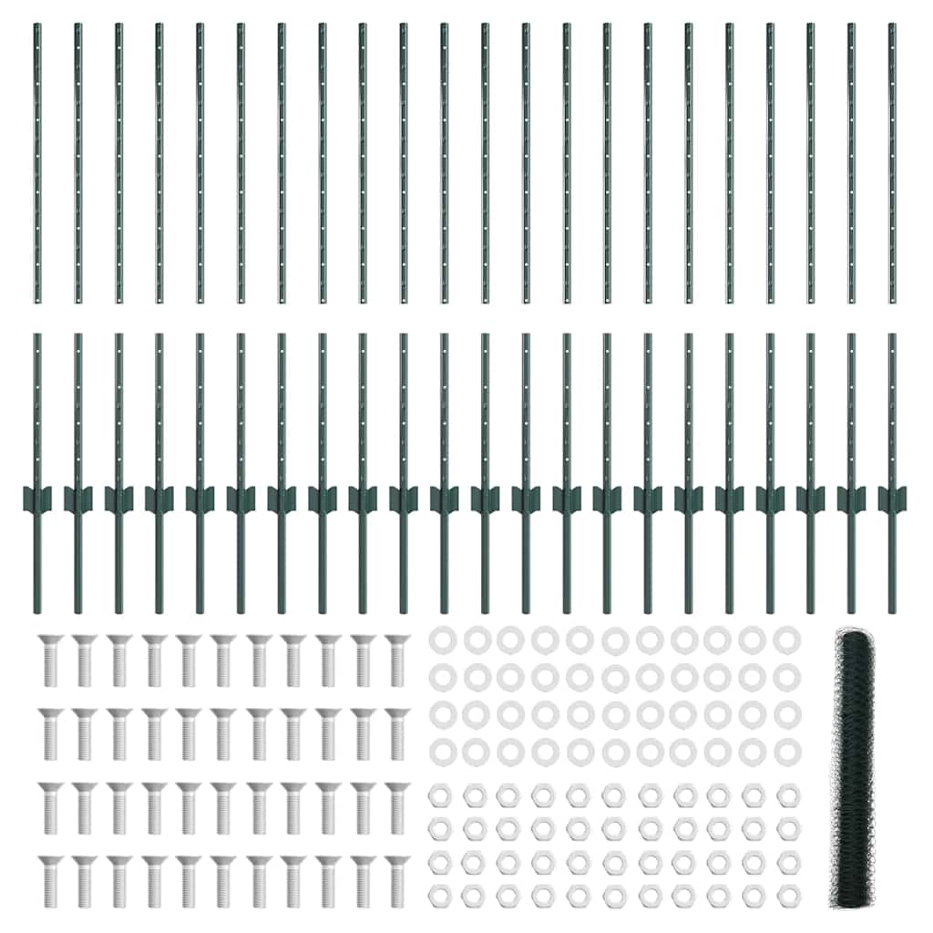 Hexagonal Fence with Post 50 x 1 m PVC-Coated Steel Green Mesh