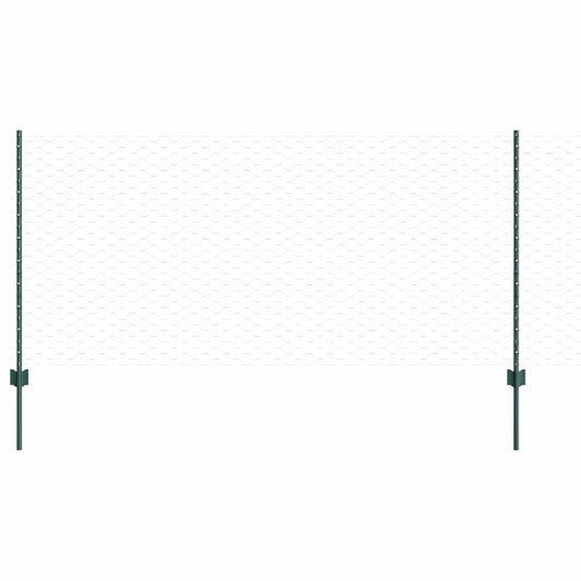 Hexagonal Fence with Post 50 x 1 m PVC-Coated Steel Green Mesh