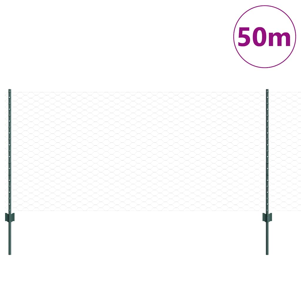 Hexagonal Fence with Post 50 x 1 m PVC-Coated Steel Green Mesh