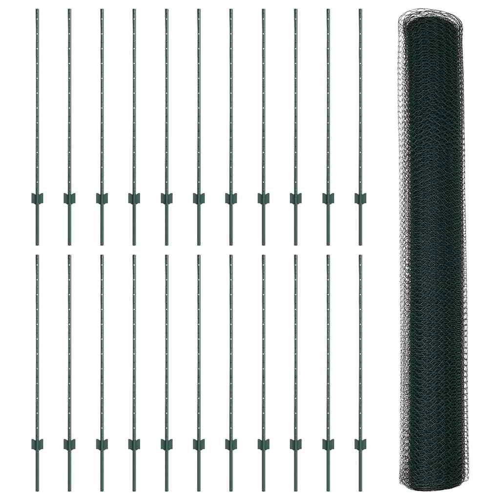 Hexagonal Fence with Post 50 x 1.2 m PVC-Coated Steel Green