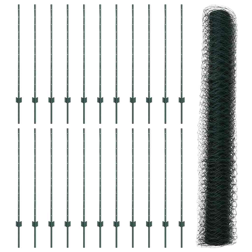 Hexagonal Fence with Post 50 x 1.2 m PVC-Coated Steel Green