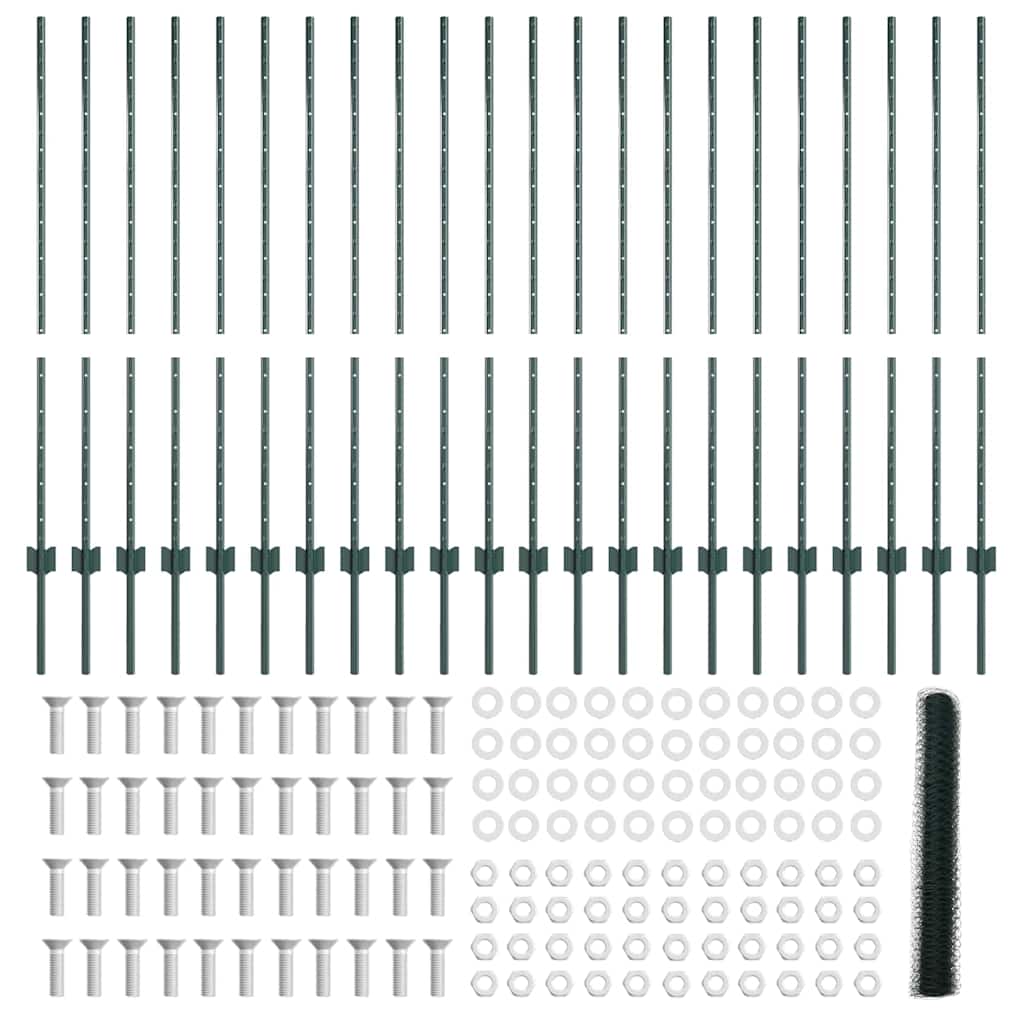 Hexagonal Fence with Post 50 x 1.2 m PVC-Coated Steel Green