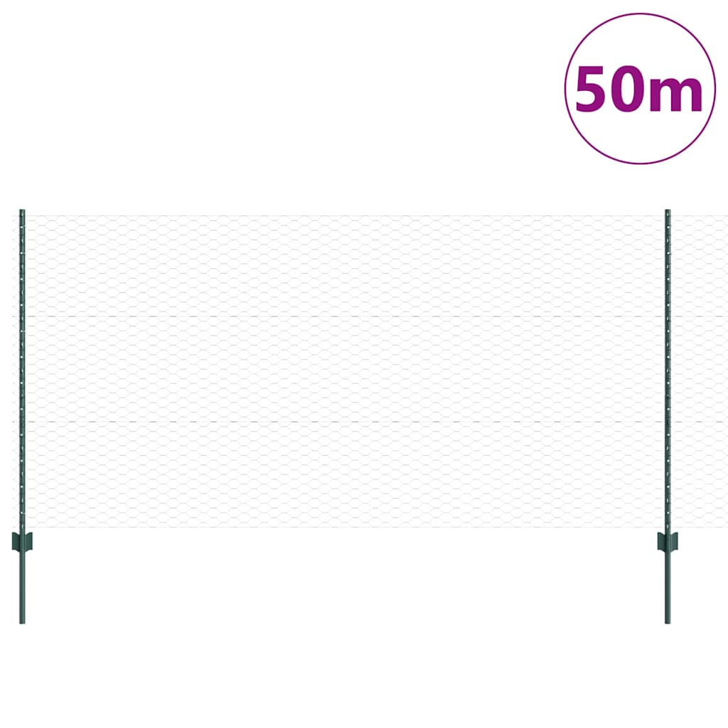 Hexagonal Fence with Post 50 x 1.2 m PVC-Coated Steel Green