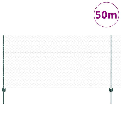 Hexagonal Fence with Post 50 x 1.2 m PVC-Coated Steel Green