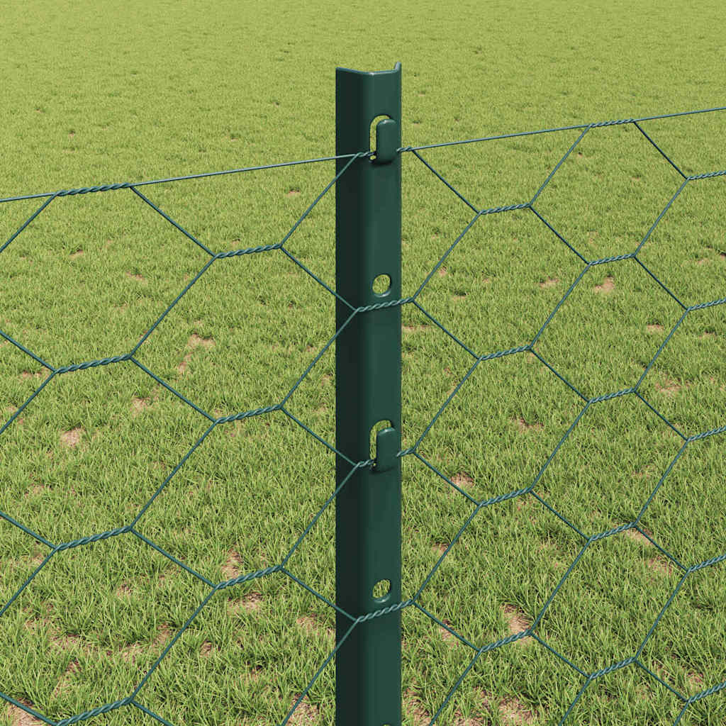 Hexagonal Fence with Post 50 x 1.2 m PVC-Coated Steel Green