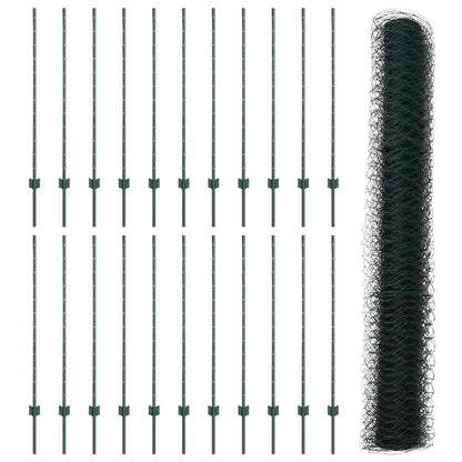Hexagonal Fence with Post 50 x 1.2 m PVC-Coated Steel Green