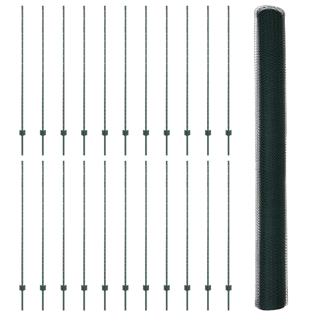 Hexagonal Fence with Post 50 x 1.6 m PVC-Coated Steel Green