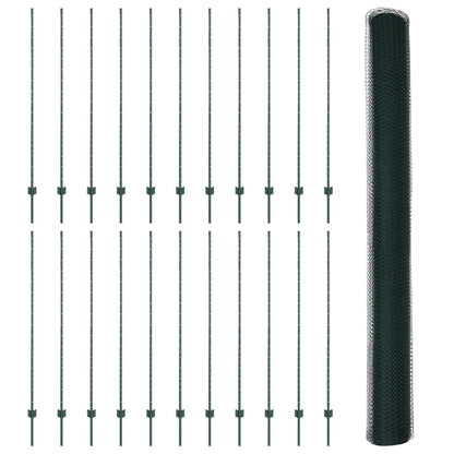 Hexagonal Fence with Post 50 x 1.6 m PVC-Coated Steel Green
