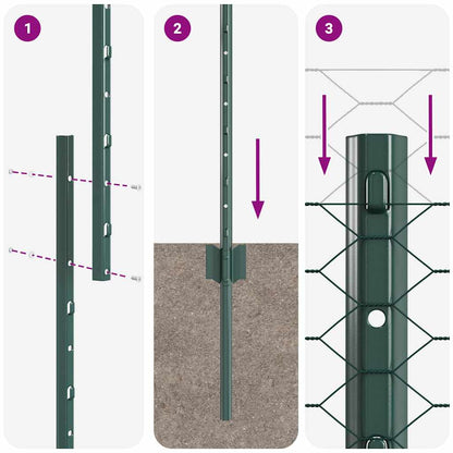 Hexagonal Fence with Post 50 x 1.6 m PVC-Coated Steel Green