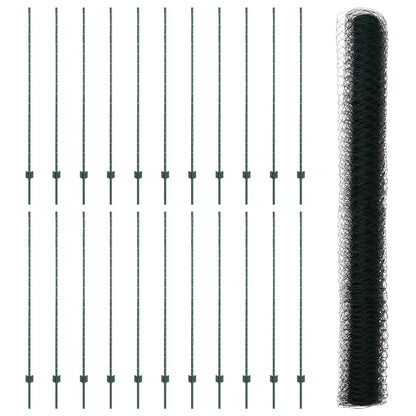 Hexagonal Fence with Post 50 x 1.6 m PVC-Coated Steel Green