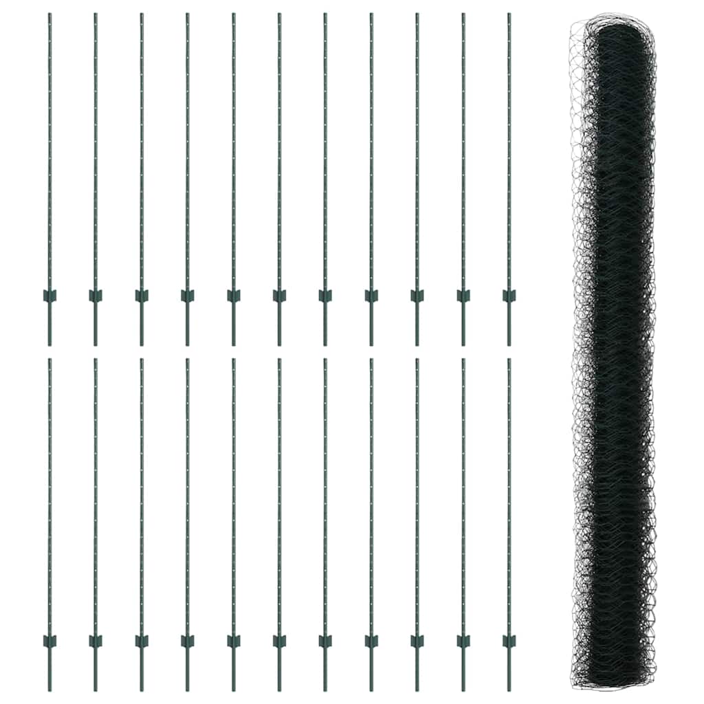 Hexagonal Fence with Post 50 x 1.6 m PVC-Coated Steel Green