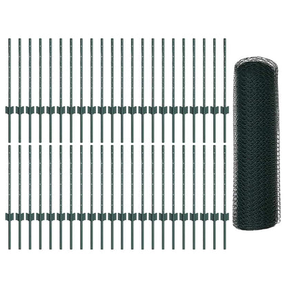 Hexagonal Fence with Post 100 x 0.5 m PVC-Coated Steel Green