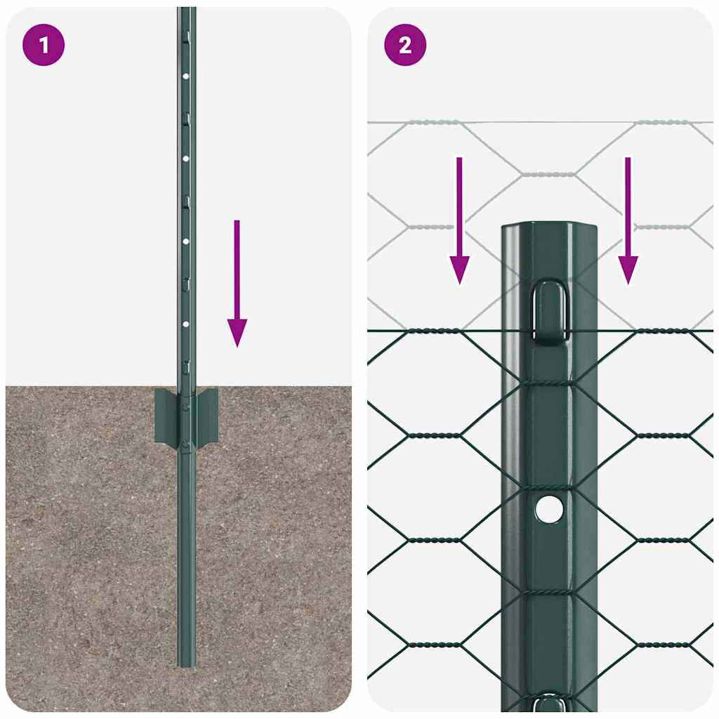 Hexagonal Fence with Post 100 x 0.5 m PVC-Coated Steel Green