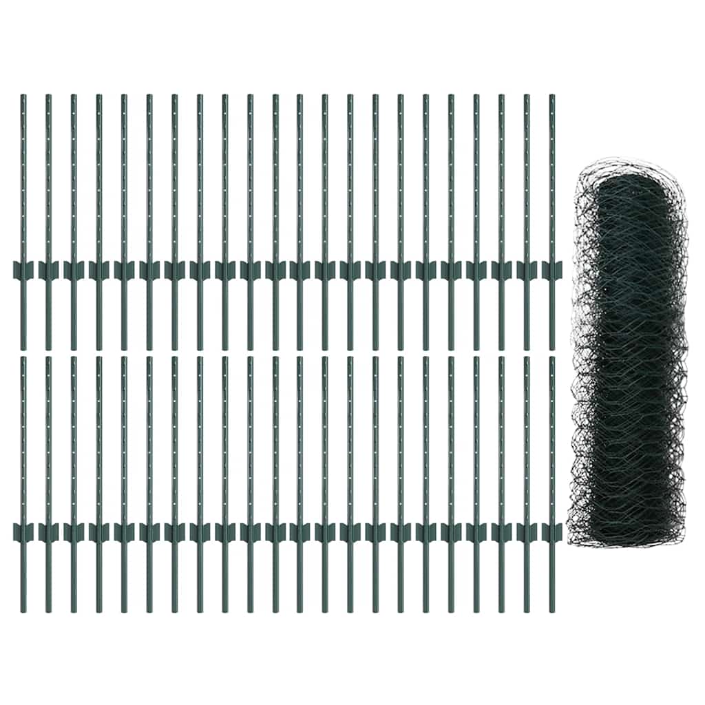 Hexagonal Fence with Post 100 x 0.5 m PVC-Coated Steel Green