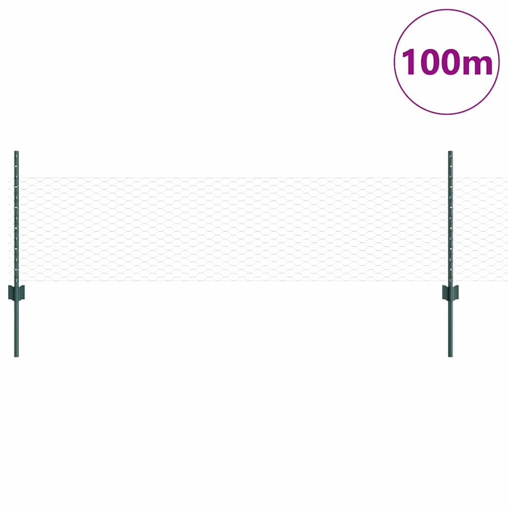 Hexagonal Fence with Post 100 x 0.5 m PVC-Coated Steel Green