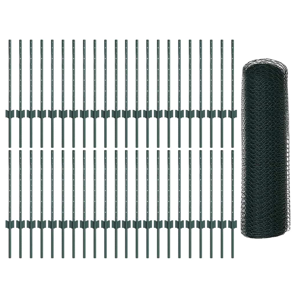 Hexagonal Fence with Post 100 x 0.6 m PVC-Coated Steel Green