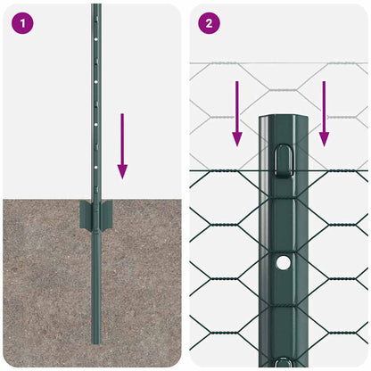Hexagonal Fence with Post 100 x 0.6 m PVC-Coated Steel Green