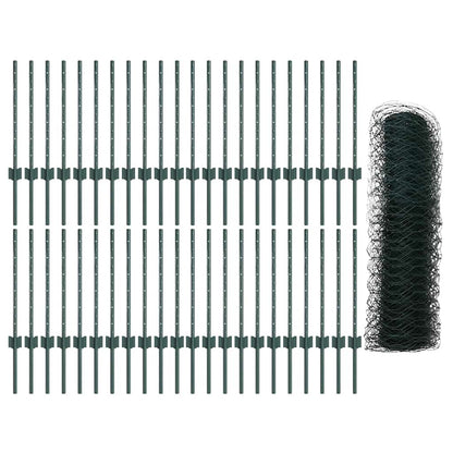 Hexagonal Fence with Post 100 x 0.6 m PVC-Coated Steel Green
