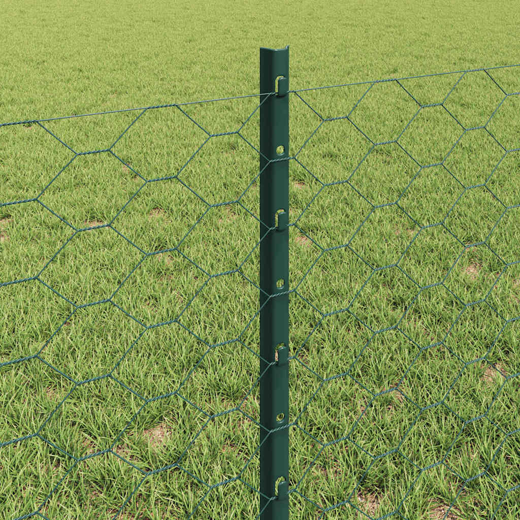 Hexagonal Fence with Post 100 x 0.6 m PVC-Coated Steel Green