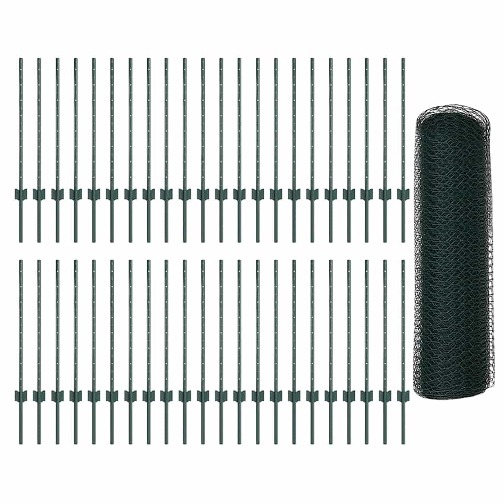 Hexagonal Fence with Post 100 x 0.8 m PVC-Coated Steel Green