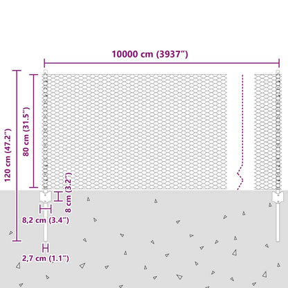Hexagonal Fence with Post 100 x 0.8 m PVC-Coated Steel Green