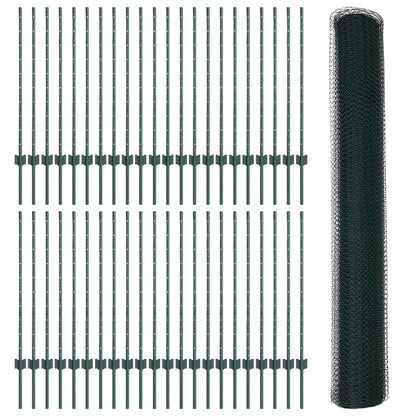 Hexagonal Fence with Post 100 x 1 m PVC-Coated Steel Green Mesh