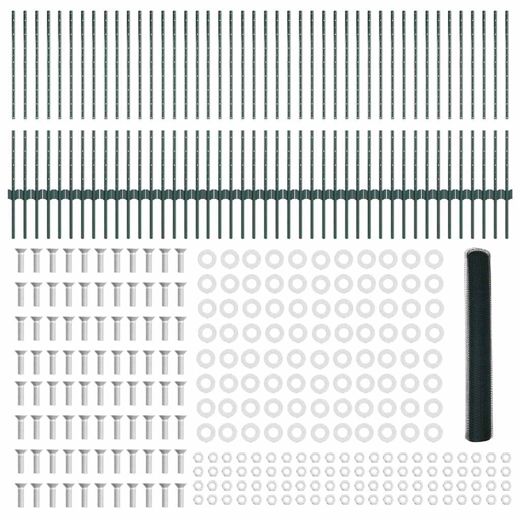 Hexagonal Fence with Post 100 x 1 m PVC-Coated Steel Green Mesh