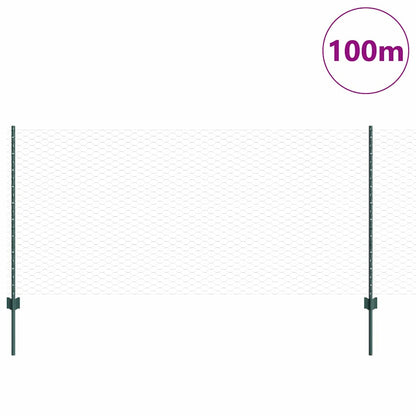 Hexagonal Fence with Post 100 x 1 m PVC-Coated Steel Green Mesh