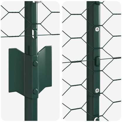 Hexagonal Fence with Post 100 x 1 m PVC-Coated Steel Green Mesh