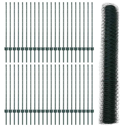 Hexagonal Fence with Post 100 x 1 m PVC-Coated Steel Green Mesh