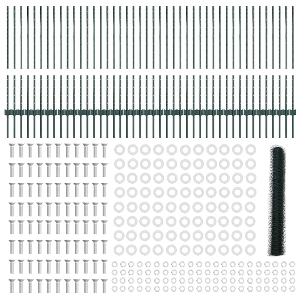 Hexagonal Fence with Post 100 x 1 m PVC-Coated Steel Green Mesh